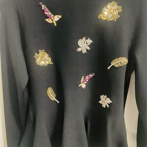 Ted Baker Black Blouse with Gold and Pink Embellishments